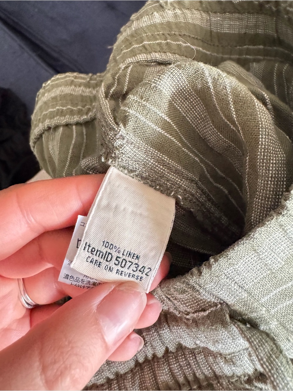 LL Bean Wide-Leg Striped Linen Pants in Olive - Picture 7 of 8